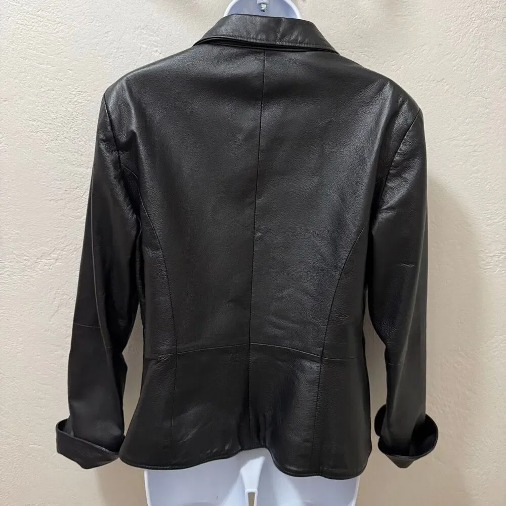 Vintage 90s Shape FX Black Leather Jacket Metal Buttons 14